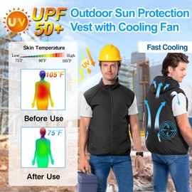 HJDHS Cooling Vest for Men Women - USB Battery Powered Wearable 3 Speed Fan Vest Air Conditioned Clothes for Hot Weather (Black, X-Large)
