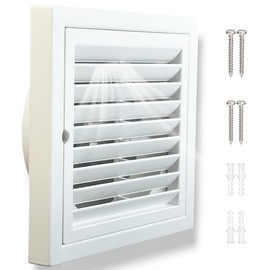 Outdoor Louvered Wall Air Vent Hood Outlet Cover with Grille Screen，Dryer Vent Cover for HVAC System Front Plate (PP-Small)