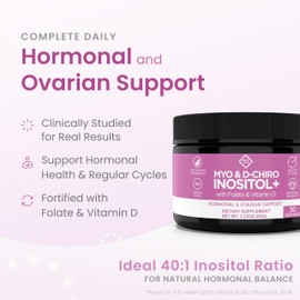 Premium Inositol Supplement - Myo-Inositol and D-Chiro Inositol Powder Plus Folate and Vitamin D - Ideal 40:1 Ratio - Hormone Balance & Healthy Ovarian Support for Women - Vitamin B8 - 30 Day Supply