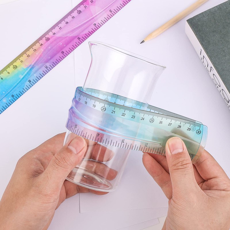Grevosea 2-Piece Flexible Ruler, 30cm/12inch Plastic Straight Edge Ruler, Soft