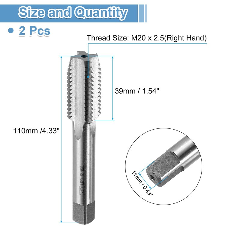 sourcing map 2pcs Straight Flute Thread Tap, M20 x 2.5