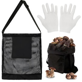 Mushroom Hunting Bag, Mushroom Bag with Gloves, Mushroom Collection Bag, Adjustable Shoulder Strap, Harvest Bag, Mesh, Fruit Picker Bag, Breathable Mesh Bag for Camping, Hiking, Garden Tools, black, 1
