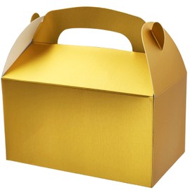 The Dreidel Company Gable Treat Boxes, Goodies Favor Box for Kids Birthday, Candy Boxes Party Favors, Weddings Events, Baby Shower, 6.25" x 3.5" x 3.5" Inch Box (Gold Treat Box, 12-Pack)