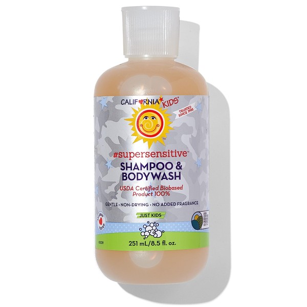 California Kids Super Sensitive Shampoo and Bodywash | 100% Plant-Based (USDA Certified) | Allergy Friendly | Gentle Unscented Kids Shampoo and Body Wash for Dry, Sensitive Skin | 251 mL / 8.5 fl. oz.