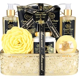 ArioseMonde- KIT DE SPA INTEGRAL DE 8 PIEZAS Este elegante conjunto incluye todo lo necesario para el cuidado completo del cuerpo y la piel, con gel