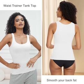 ONEW Compressions Tank Top for Women Tummy Control Shapewear Top Waist Trainer Cami Vest with Wide Straps,White,M