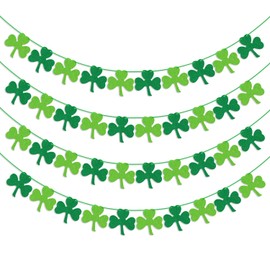 B079L18N1X Felt Shamrock Clover Garland Banner - NO DIY - St. Patrick 's Day Banner Decor - St. Patrick 's Day Garland Decorations - Irish Party Supplies - Green and Light Green Color