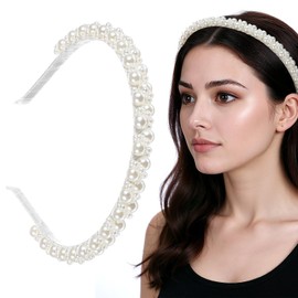 guduling Pearl Headband for Girls,White Pearl Headband Girls, Fashionable and Cute for Birthday, Wedding, Party, White (for head circumference 18-20in