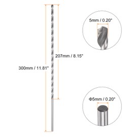 QUARKZMAN 6542 High-Speed Steel Twisted Drill Bit 5 mm Drill Bit 300 mm Length Extended Straight Shaft Black Oxide Floor Drill Bit for Steel Aluminium Alloy