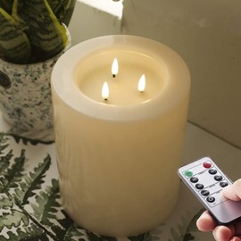 Outdoor XL 6.45" x 8" Large Flameless Candles with Remote, Rainproof Waterproof, LED Battery Operated, Flickering Pillar CANDLES, Need 3-C Batteries (Not Included)