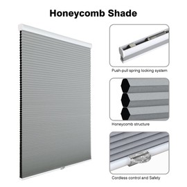 Homebox Cordless 100% Blackout Cellular Shades for Home,Shades for Indoor Windows, Honeycomb Blinds 19" W x 72" H Grey