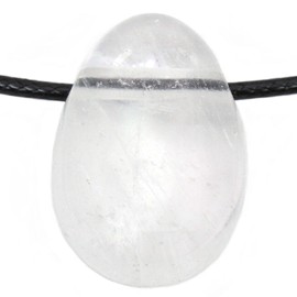 Echter Bergkristall Tropfenanhänger mit gewachstem Baumwollband - Gebohrter Trommelstein - Drehverschluss aus Edelstahl (Bergkristall, 55)