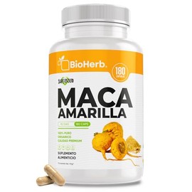 BioHerb Maca Amarilla Peruana Orgánica 100% Pura – 180 Cápsulas de 500 mg (Suministro 90 Días) – Superfood Natural – Alta Concentración y Absorción Po