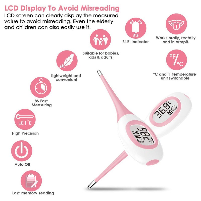 Digital Thermometer Fast Reading Flexible Tip High Precision Oral Rectal