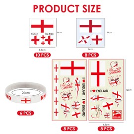8 England Flag Tattoo Stickers, 8 Lip Stickers, 10 Heart Stickers, 6 Bracelets, Cheerleader Tattoo Stickers, Suitable for Various Sports Events