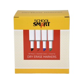 School Smart Dry Erase Markers, Chisel Tip, Low Odor, Assorted Colors, Pack of 48