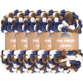 JubileeYarn Fun Finger Loops Yarn - Polyester Jumbo Loop Yarn - 100g/Skein - Gold Navy White - 5 Skeins