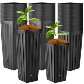 Nuenen 100 Pcs Tall Tree Pot Plastic Deep Plant Nursery Pots Black Seedling Treepots Flower Plant Container with Drainage Holes for Indoor Outdoor Gardening (7.9" H + 11.8" H)