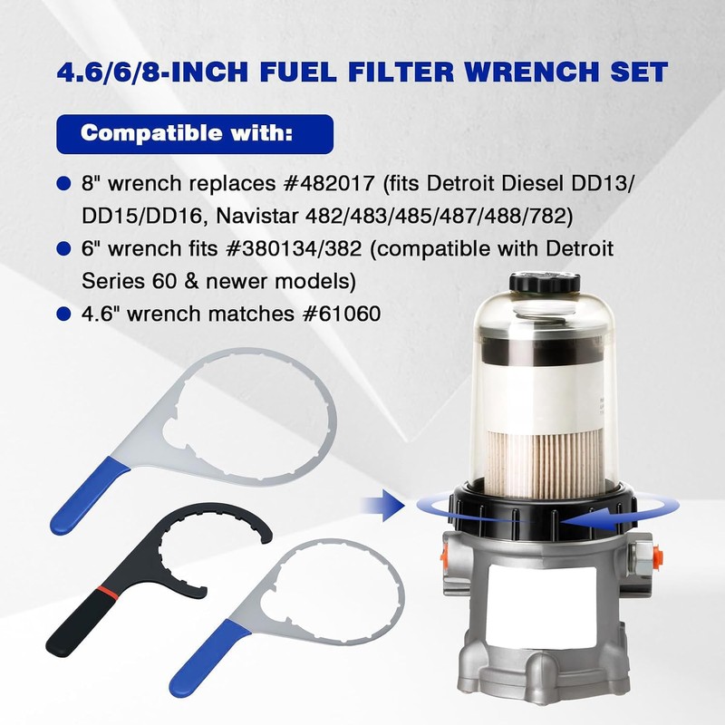 3-Piece Diesel Fuel Filter Wrench Set (4.6/6/8 Inch) - Heavy-Duty