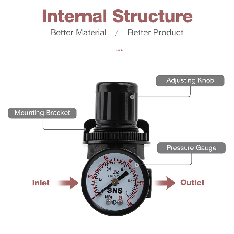 SNS Air Compressor Pressure Regulator With Bracket and Gauge Female