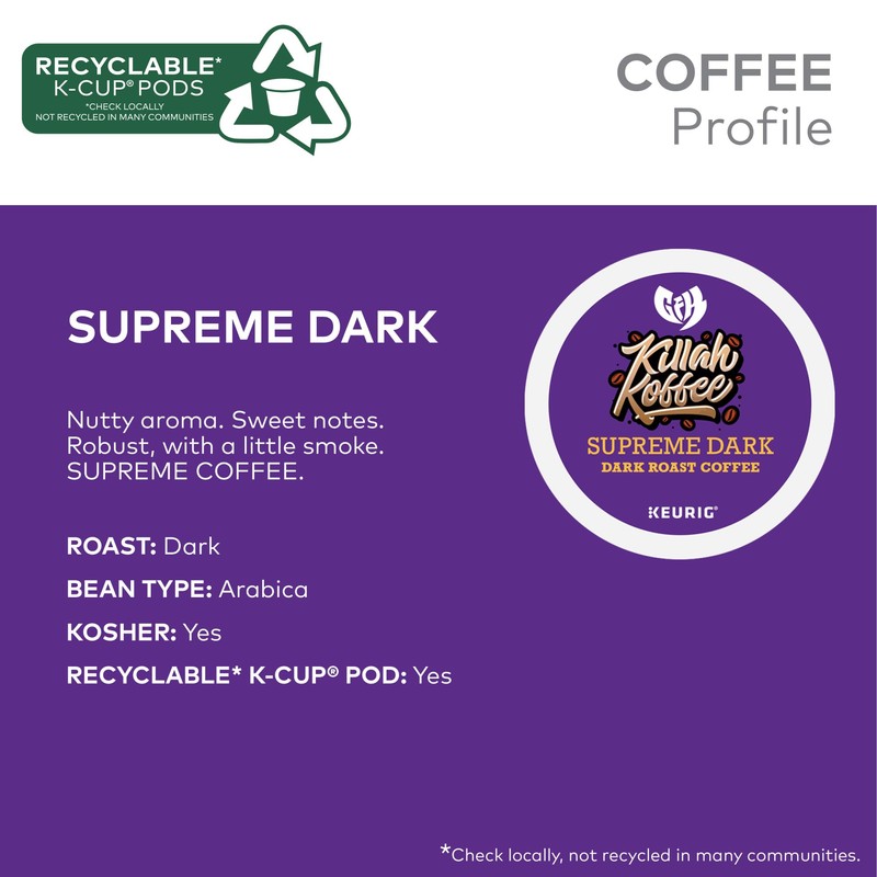 Killah Koffee Supreme Dark Roast, Keurig Single-Serve K-Cup Pods, Dark