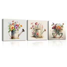Piy Painting Picture of Blooming Flowers, Colourful Flower Pictures, Canvas Pictures, Art Prints on Canvas, 30 x 30 cm, Living Room Decoration, Modern for Bedroom, Kitchen, Set of 3