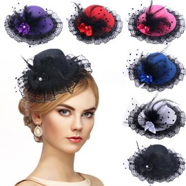 Zinniday 6pc Girls Mini Fascinator - Victorian Tea Party Kentucky Derby Hats for Women Girls, 6 Pieces Mini Clip-On Tea Party Hats Hair Accessories