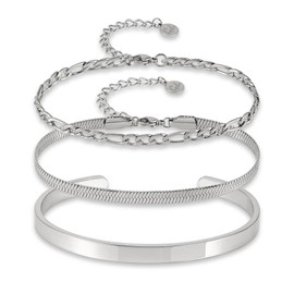 GD GOOD.designs Bracelet Set (3 Pieces) – Waterproof and Adjustable Bracelet Made of 316L Stainless Steel | Snake Bracelet, Link Bracelet, Bangle in 18K Gold, Rose Gold or Silver, Stainless Steel