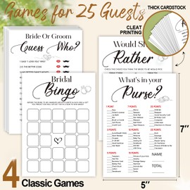 Bridal Shower Games Card 25 Guests, Would You Rather, Bridal Shower Bingo, 4 Fun Wedding Shower Games, Engagement Party Games for Bridal Wedding Shower Decorations