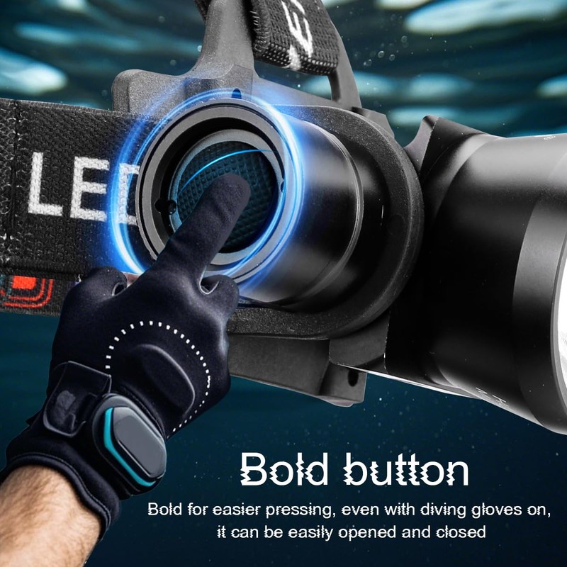HECLOUD 3000 Lumens Super Bright Diving Headlamp IP68 Waterproof Dive