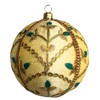 Lalit 10cm Beige Bauble with Gold Embroidery & Teal Accents