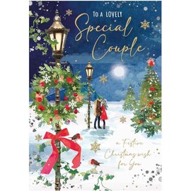 Special Couple Christmas Card - Couple Walking in the Snow - Artistic Festive Design - Special Finishes and Illustrated Insert Leaf - Made in the UK