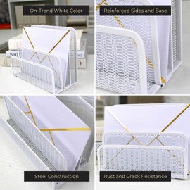 Blu Monaco White Metal Mesh Letter Sorter – 3-Slot Mail Organizer for Desk, Office & Home – Space-Saving Vertical Mail Holder for Envelopes, Documents & Files – Modern Desk Organizer