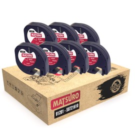 Matsuro Original | Compatible Plastic Label Tapes Replacement for DYMO LetraTag 91201 S0721610 S0721660 Black on White (12 mm x 4 m | 7 Pack)
