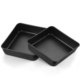 E-far - Juego de 2 moldes cuadrados para tartas de 9 pulgadas, antiadherentes de 9 x 9 pulgadas con núcleo de acero inoxidable, utensilios para hornear de metal negro para brownies, pasteles de