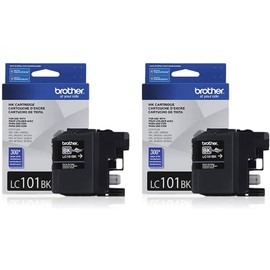 Brother Genuine Black Ink Cartridge 2-Pack, LC101BK, Replacement Black Ink, Page Yield Up to 300 Pages Each, LC101