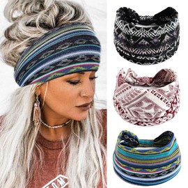 Aceorna Boho Bandeau Headbands Wide Knot Hair Band Stretch Turban Head Wraps Fashion Hair Accessories for Women 3 Pcs (Stylish)