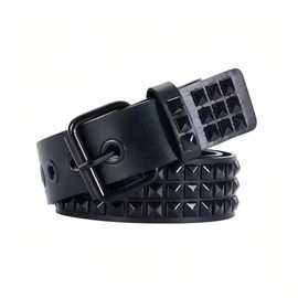 SNEPOO Black Studded Punk Rivet Belt with Bright Pyramid Studs for Men/Women, Black Studded, Fit Pant 27-32 inch