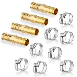 4 Pack 3/8"(10mm) Hose Repair Kit Brass Air Hose Connectors Air Hose Repair Kit Pressure Washer Hose Repair Kit Air Hose Fittings with 8 Pcs Stainless Steel Pipe Clamps for Water/Fuel/Air