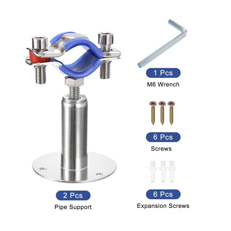 sourcing map 2Pcs Stainless Steel Pipe Supports Wall Mount Ceiling