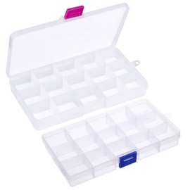 Gudalea Pack of 2 Grid Plastic Jewellery Boxes, Bead Storage Box, Box with Compartments, Plastic Assortment Boxes, Clear Sorting Boxes