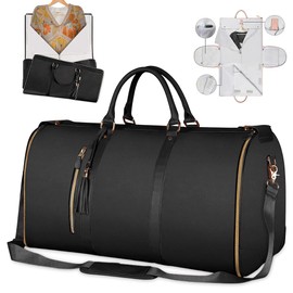 Foldybag Travel Bag, Black, Travel Bag, Foldable, Waterproof Organiser Travel Bag with Large Capacity, PU Material, Carry on Foldy Bag, Convertible Hand Luggage, black, Casual