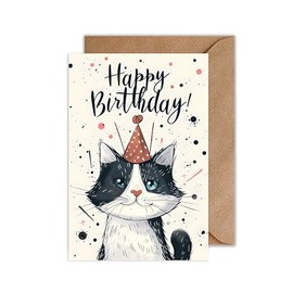 WBdesignz Vintage Happy Birthday Card with Envelope - Cat Birthday Card - Kitten Greeting Card Birthday (A6)