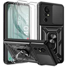 KZIOACSH Case for TCL 40 XE 5G,[360 Degree Rotation Ring Kickstand][Slide Camera Lens] Heavy Duty Hard PC+Soft TPU Cover Military Grade Anti-Scratch Protective Rugged Bumper Cover +3 Tempered Glass