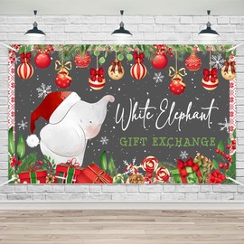 Lofaris Christmas Banner for Kids' Party – 70.8x11.8 Inches | Festive White Elephant Gift Exchange Decoration with Lights, Snowflakes & Ornaments | Indoor/Outdoor Holiday Party Sign