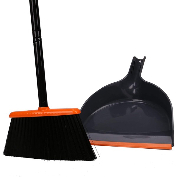 TreeLen Angle Broom and Dustpan Set, Dust Pan Snaps On Broom Handles Orange