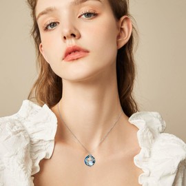 POTOPYY Moonstone Turtle Necklace Sea Turtle Jewelry for Women Sterling Silver Blue Crystal Tortoise Pendant, Birthday Turtles Gifts for Wife Her Mom Grandma 18 Inch