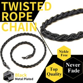 Twisted Style Rope Chain 6mm Ion Plating Stainless Steel Necklace for Men, 22"