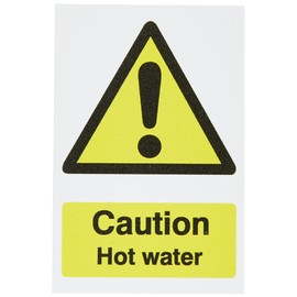 Seco Caution Hot Water Sign, 50mm x 75mm (Pack of 5) - 1mm Semi Rigid Plastic