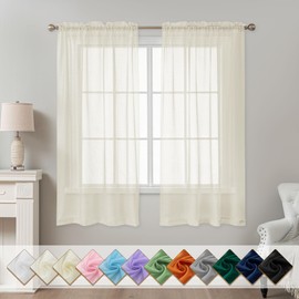 ABLUEN Natural Sheer Curtains 63 Inch Length, Privacy Semi Sheer Curtains for Living Room Bedroom, Light Filtering Rod Pocket Voile Window Drapes 2 Panels Set, Each 42" W x 63" L